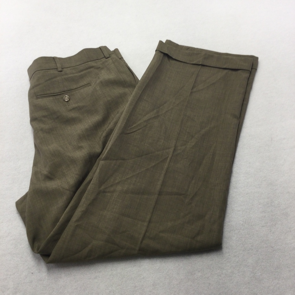 Perry Ellis Pants Mens 38x32 Green Microfiber Pleated Dress Straight Leg Slacks